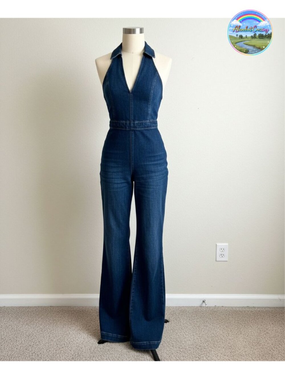 Sleeveless Halter Denim Jumpsuit 70s Y2K Style One Piece Bodycon